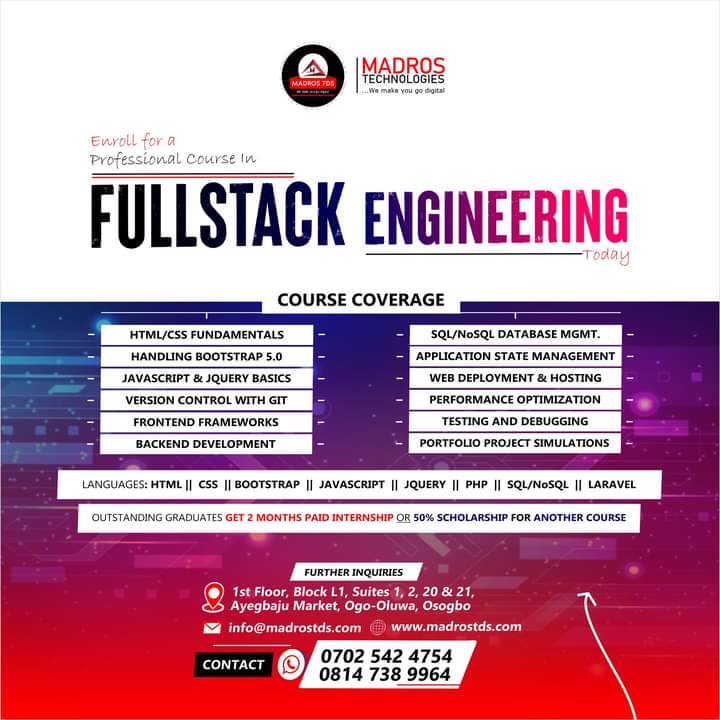 Fullstack Engineering Professional Tech Skill in Osogbo